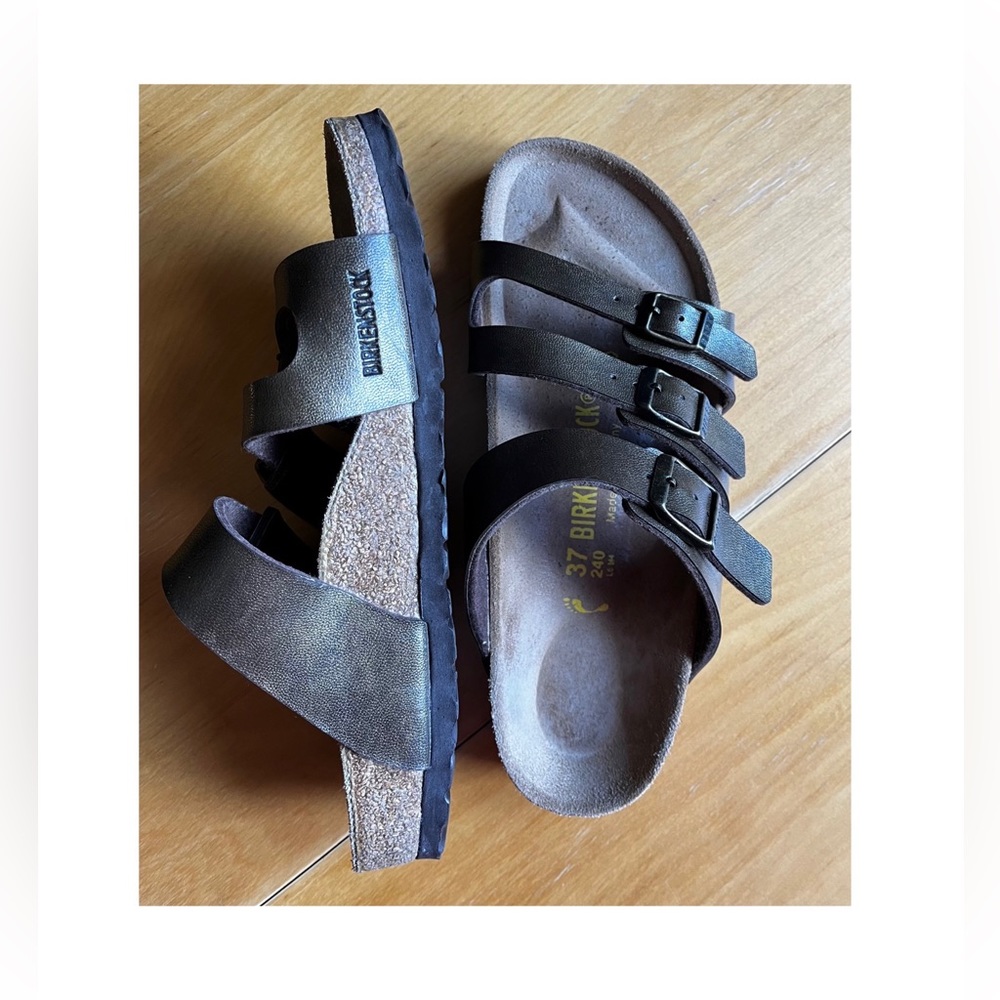 ❌sold❌Birkenstock 3-Strap Sandals Buckles Brown Bronze Women’s Size 37 /6,5